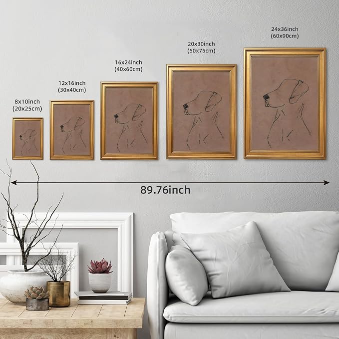 Gold Framed Minimalist Dog Sketch Wall Art Painting Neutral Line Drawing Dog Portrait Print Modern Pet Lover Picture Poster Simple Aesthetic Canvas Artwork for Room Bedroom Office Home Decor 16x20inch