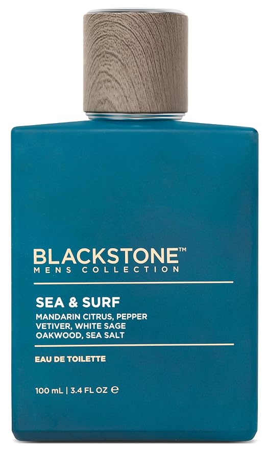 Blackstone Mens Collection Eau de Toilette – Sea & Surf | Men’s Fragrance, Fresh & Long-Lasting Cologne with Mandarin, Sea Salt, Oakwood & Sage | Everyday Fragrance, Travel Size (3.4 Fl Oz)