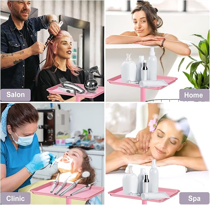 Salon Tray,Height Adjustable Tray on Wheels Hair Color Tray with Wheels Pink