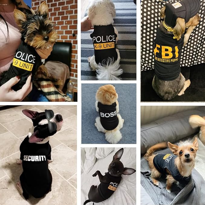 Dog Shirt 4 Pack Pet Clothes K9 Security Boss FBI Vest Costume for Cosplay | Soft Breathable Summer Apparel Funny Cotton Outfit 4 in 1 Sets for Daily Halloween Small Medium Dogs Cat Boy Girl (X-Large)