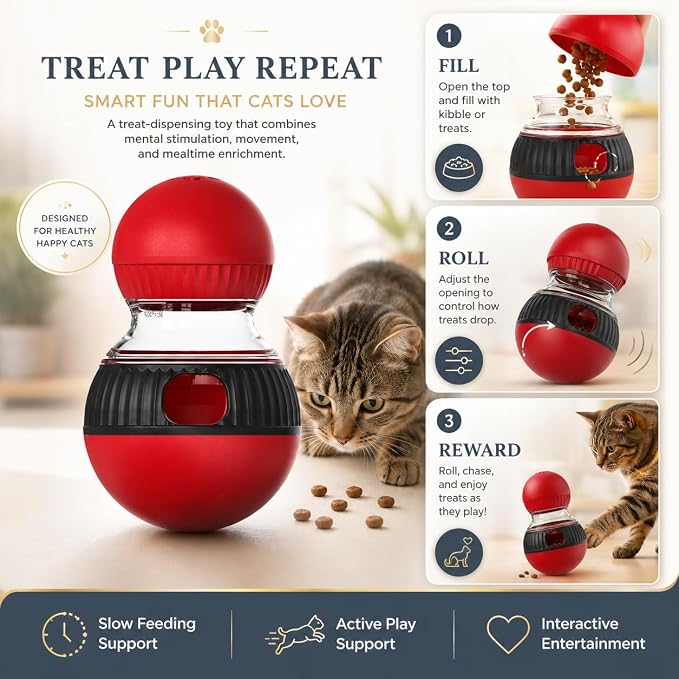 Cat Interactive Toys,Cat Treat Dispenser,Cat Toys for Indoor Cats,Sound Cat Puzzle Feeder Stimulating Activity,Portion Control Slow Feeder with Adjustable Food Intake,Suitable for Kitten and Adult Cat