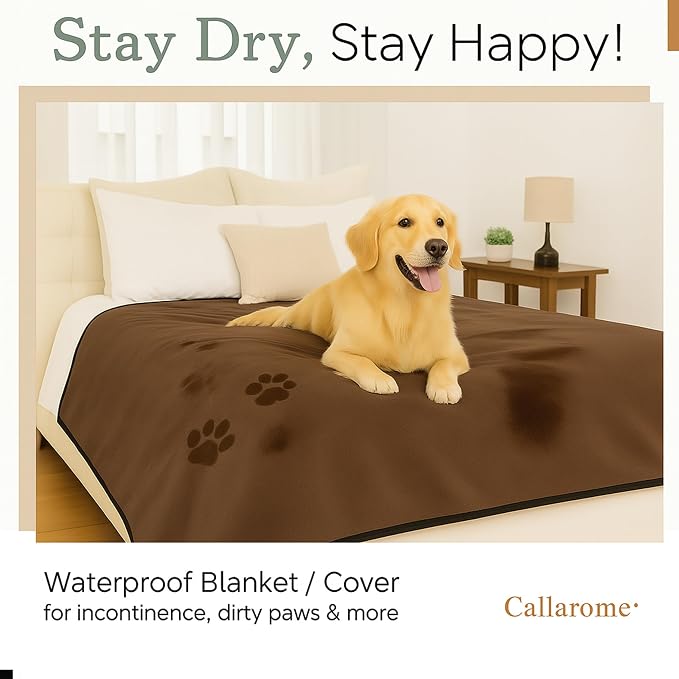 Callarome Waterproof Blanket for Bed & Couch Protection, Brown, 50"x60" | High-Density Heavy-Duty Material – Ultra-Soft & Durable Soft Fleece, Leakproof, Reversible, Silent No-Crinkle Design