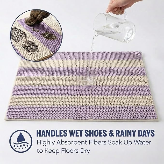 Muddy Mat® Super Absorbent Loop-Thread Chenille Dog Door Mat for Muddy Paws – Non-Slip, Machine Washable Indoor Entry Rug, Quick-Dry Pet Mat for Entryway – Lavender Sand 19"x30"