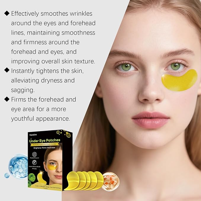 Gold Eye Mask, Eye Skin Moisturizing Periocular Collagen Elastic Gloss Rejuvenating Eye Mask