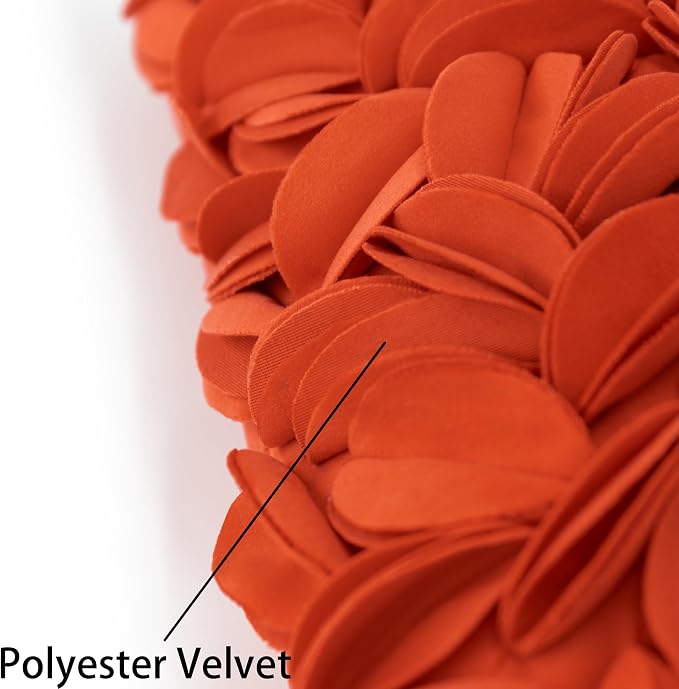 KINGROSE Handmade 3D Floral Throw Pillow Cover, 12x20 Inch, Dark Orange | Solid Flower Cushion Cover, Velvet Decorative Pillowcase, For Bed Living Room Sofa Couch Home