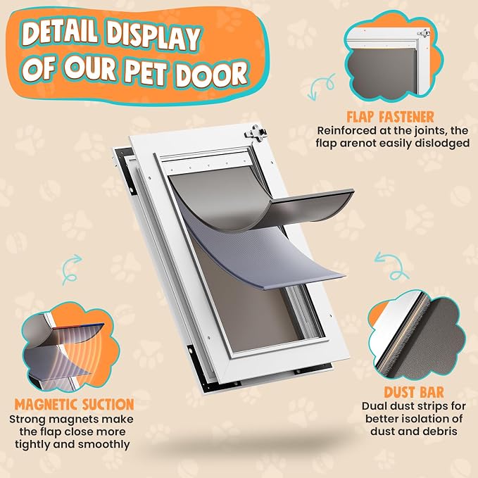 3-Flaps Aluminum Medium Doggy Door for Door, Pets Up to 45 lb