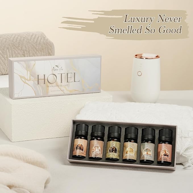 Auelife Hotel Collection Diffuser Oil Set - 6x10ml Luxury Hotel Scent Essential Oils for Diffuser - Fragrance Oil Variety Pack- Ideal for Home, Spa, DIY Candle Making Gift
