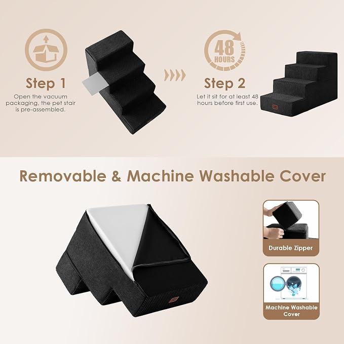 EHEYCIGA Dog Stairs for Bed 20" H, 4-Step Extra Wide Dog Steps, Black | Pet Steps for Small Dogs and Cats for High Bed, Non-Slip Balanced Pet Ramp Indoor