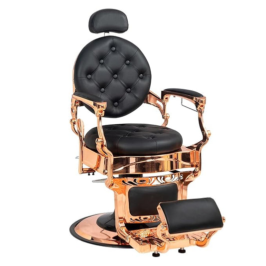 Winado Heavy Duty Vintage Recline Barber Chair Hydraulic with Headrest, Supports up to 700lbs & 360° Rotatable, Professional Salon Beauty Spa Shampoo Equipment (Rose Gold - Button Style)
