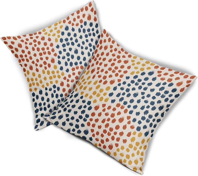 Blue Orange Yellow Pillow Covers 20x20 Set of 2 Fall Colored Art Dot Decorative Throw Pillows Trendy Print Outdoor Pillowcase Holiday Seasonal Cushion Cover Linen Pillow Case Decor for Sofa Couch Bed