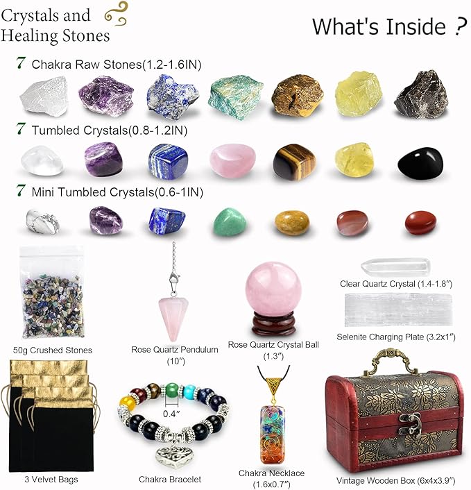 Healing Crystals Set, 28 Pcs Crystals and Healing Stones 7 Chakra Stones Set for Beginners Raw Protection Reiki Spiritual Energy Meditation with Wooden Box, Gifts for Women, Valentine's Day Gift