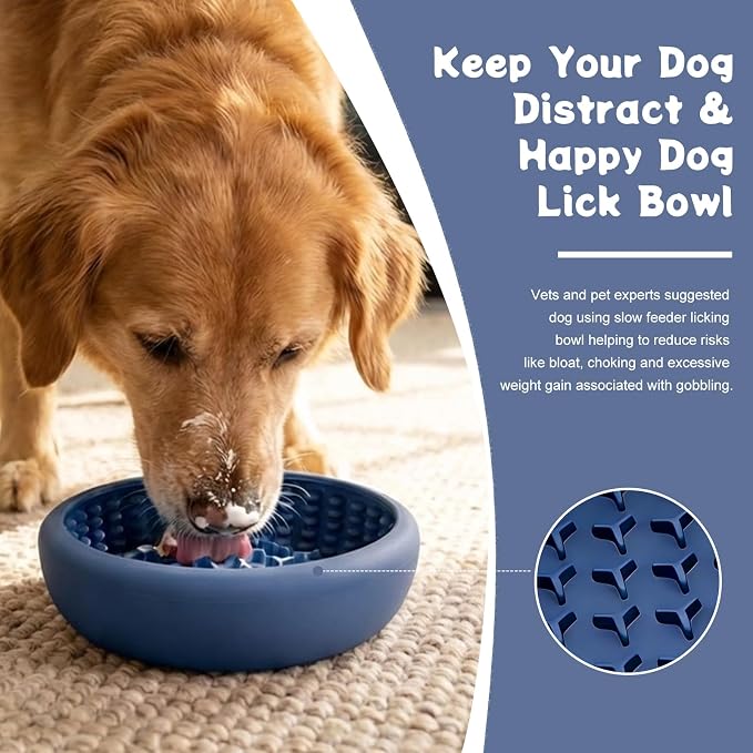 Slow Feeder Dog Lick Bowl, Silicone Feeding Dogs Licking Bowls(Blue, Small)
