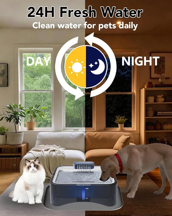 UPSKY Cat Water Fountain, 2.25Gal Large Capacity for Multi-Pet Homes | Ultra Quiet 304 Stainless Steel, Anti-Clog Pump with 4 Filters, Non-Slip Mat Included, Easy to Clean, Smart LED & Anti-Dry