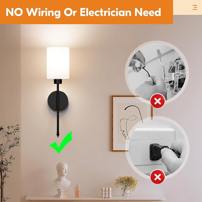 20.67 inch Battery Operated Wall Sconce Set of 2, Black Rechargeable Wall Lights with 10400mAh Dimmable Bulbs and Remote, 9 Colors Wireless Wall Lamps for Bedroom Living Room Hallway