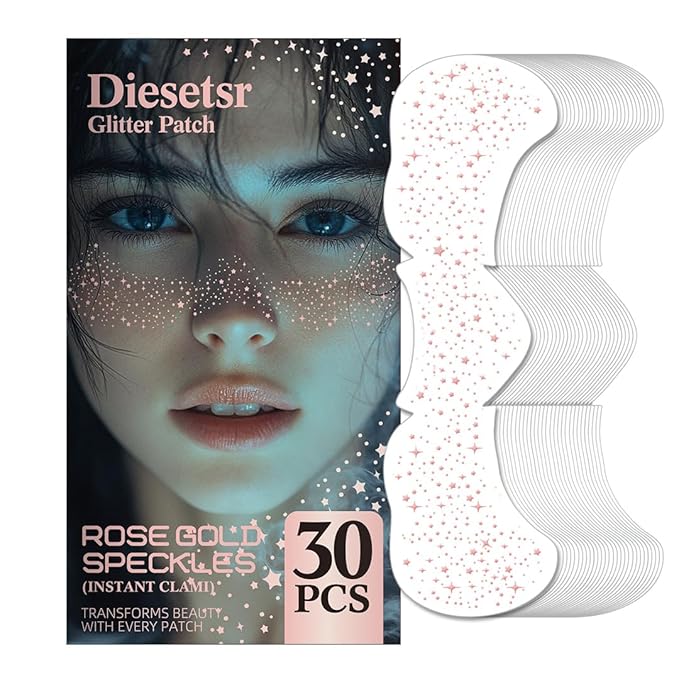 Glitter Freckles Face Tattoo, 30PCS Rose Gold Body Glitter Temporary Tattoos Sparkle Patches for Women, Waterproof Fake Freckles,Festival Rave Outfits Festival Decorations (Rose Gold)