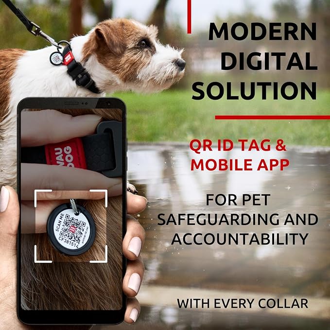 WAUDOG Waterproof Dog Collar Airtag Holder QR Tag Small Medium Large Dogs | Water and Dirt Resistant, Quick Dry QR Pet Tag Adjustable Durable Comfort for Male and Female Dogs Outdoor Walking Training