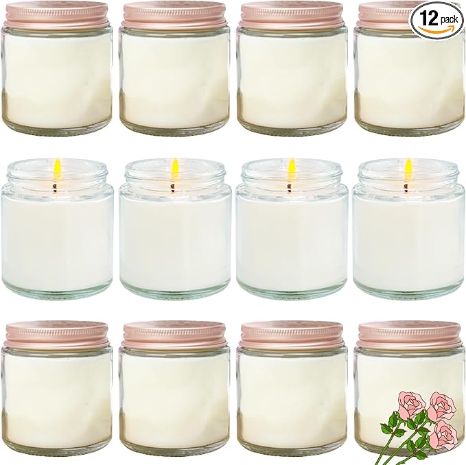 12 Pcs 4 Oz Mini White Soy Candles,Rose Scented Candles Set,Bulk Aromatherapy Candle,Great Stress Relieving Scented Candle for Girls as a Gift for Birthdays, Weddings and More!