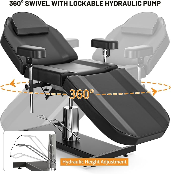 Hydraulic Tattoo Chair Facial Bed for Client Height Adjustable Swivel Tattoo Bed for Esthetician Salon & Beatuy Spa Tattoo Services