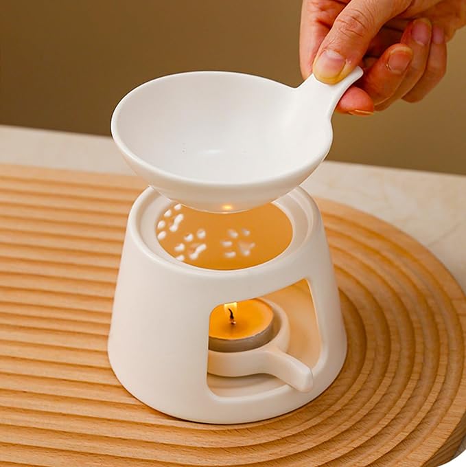 Ceramic Wax Melt Burners,Tea Light Candle Warmer,Essential Oil Burner,Candle Wax Burner Humidifier Yoga Aromatherapy Fragrance Diffuser for Living Room,Bedroom,Office Decoration,White,4 * 5IN