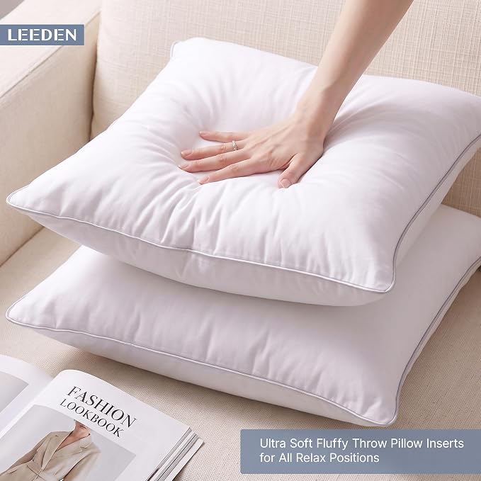 Leeden 18x18 Pillow Inserts Set of 4-18 Inch Home Decor Throw Pillow Insert, Soft Fluffy Square Cushion Inserts for Couch Bed, White 4 Pack Pillow Inserts