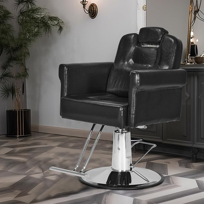 Barber Chair Recliner Salon Chair Hair Spa Chair with Hydraulic Pump, Removable Headrest, Adjustable Height 360 Degrees Swivel for Hair Salon Equipment