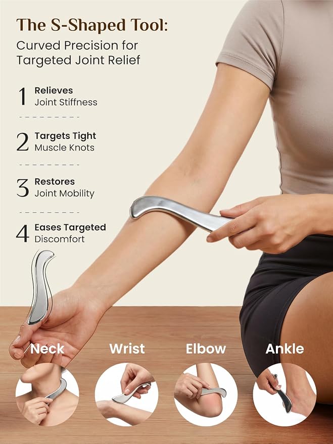 Rena Chris Muscle Scraper Tool Set, Stainless Steel Body Gua Sha for Physical Therapy, Deep Tissue Massage & Lymphatic Drainage, Travel Pouch & Guide Included (3-Piece Kit)
