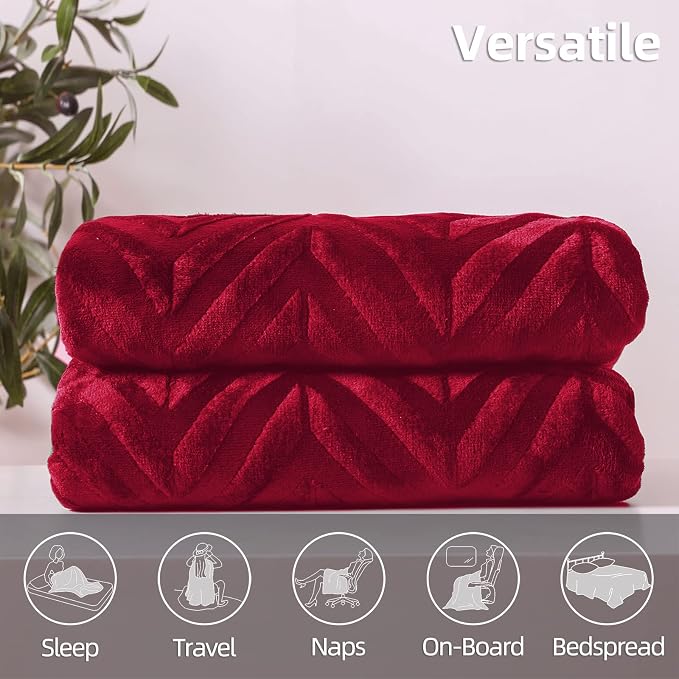 Whale Flotilla Flannel Fleece Fall Bed Blanket Twin XL Size, Red | Lightweight Breathable Soft Bedspread, Plush Fluffy Coverlet Chevron Design Decorative Blanket for Home Life, 90x66 Inch