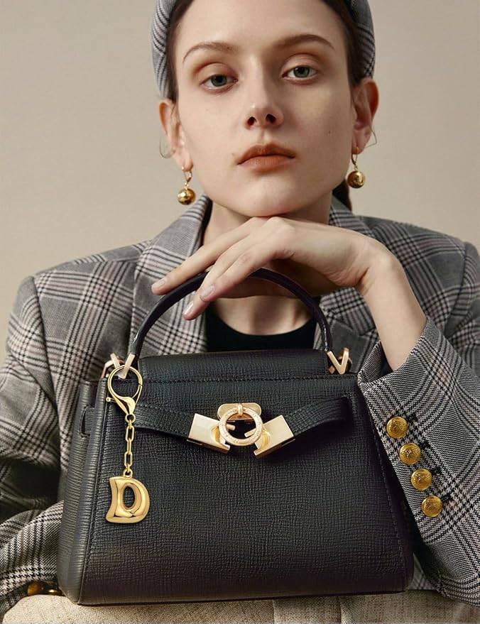 WOWORAMA Initial Letter Keychain for Women Chunky Gold Bubble Letter Bag Charm Purse Charm Personalized Keyrings Accessories