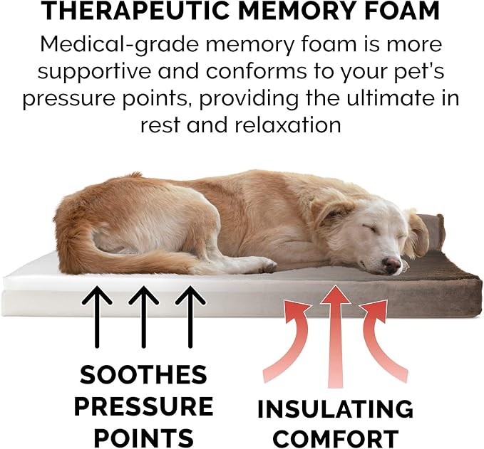 Furhaven Memory Foam Dog Bed for Medium/Small Dogs w/ Removable Bolsters & Washable Cover, For Dogs Up to 35 lbs - Plush & Velvet L Shaped Chaise - Sable Brown, Medium