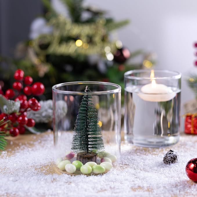 12pcs 4 Inch Clear Glass Cylinder Vases for Centerpieces | Small Flower Vases for Wedding & Home Decor, Hurricane Floating Candle Holders for Table & Shelf
