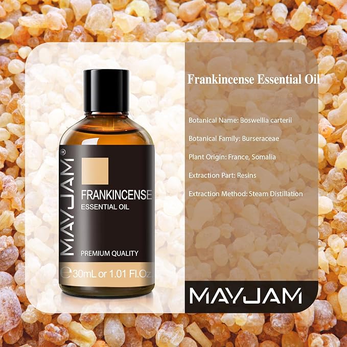 MAYJAM Frankincense Essential Oil for Diffuser Home Yoga Use, 1.01fl.oz | Long Lasting Scents, Essential Oils for Soap Candle Making, Frankincense Oil for Skin
