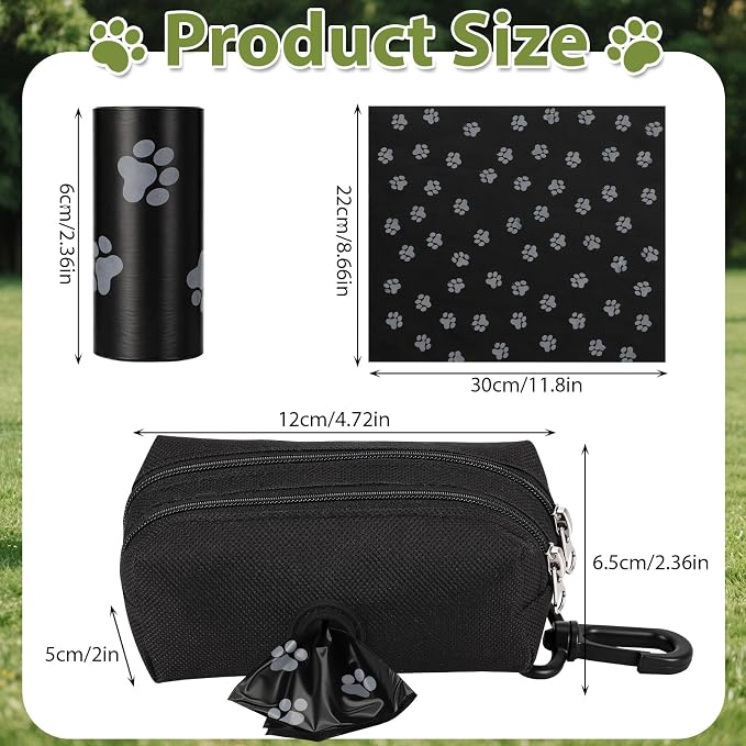 Hushee Black Dog Poop Bag Holder for Leashes Fabric Dog Poop Bag Dispenser and Treat Holder with 20 Rolls Pet Waste Pouches