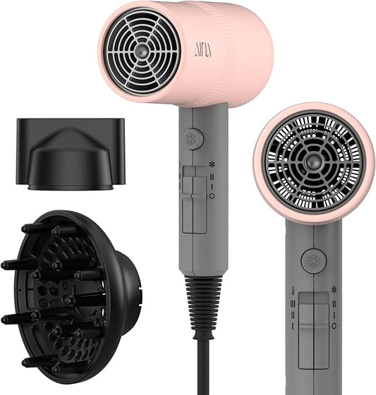 AINA Hair Dryer with Diffuser, Blow Dryer for Women | Advanced Ionic Technology, Ceramic Coating | Cold Shot Features Turbo Heat for Fast Drying and Shine 110V/ALCI (Misty Blush)