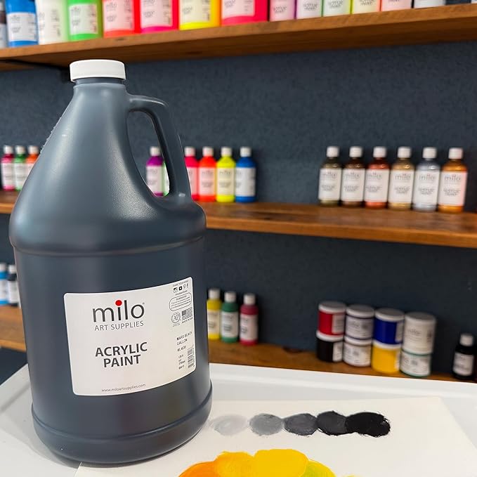 milo Mars Black Acrylic Paint – 128 oz (1 Gallon) Supply | Made in USA AP Certified Non-Toxic | Essential Bulk Art Paint for Classroom, Studio, All Artists