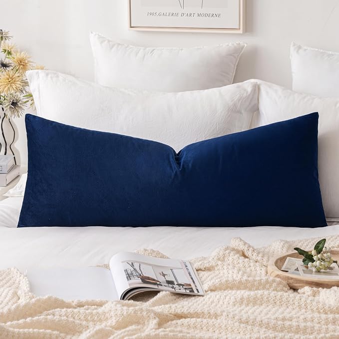 MIULEE 14x36 Inch Lumbar Long Velvet Throw Pillow Cover Set of 1 Dark Blue | Soft Luxury Decorative Throw Pillow Cover, Single Rectangle Cushion Case, Home Decor for Couch Sofa Bedroom Bed