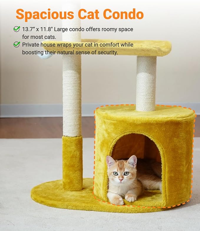 33" Cloud Cat Tree Tower, Cozy Bed & Large Condo for All Cats | 33" Multi-Level Cat Tower, Scratching Posts, Viewing Perch & Toys, Stable Structure, Padded Bed, 13.7"x11.8" Cat Condo