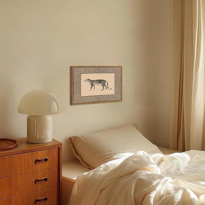 Vintage Leopard Wall Art Cheetah Safari Wall Decor Paintings, Wildlife Animal Poster Canvas Prints Aesthetic for Living Room Bedroom 16x24 inch Wood Framed