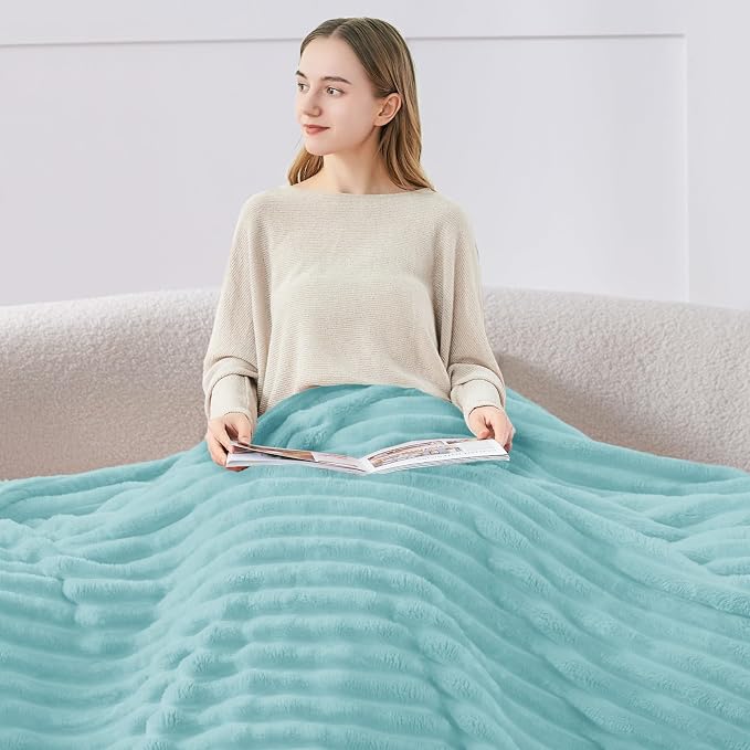 BEDELITE Striped Fleece Throw Blanket, Cloud Blue, 50"x60" | 300GSM Microfiber Fleece, Soft Cozy, Lightweight Warm, Double-Sided Plush, Machine Washable, Gift, Room Decor, for Couch Sofa