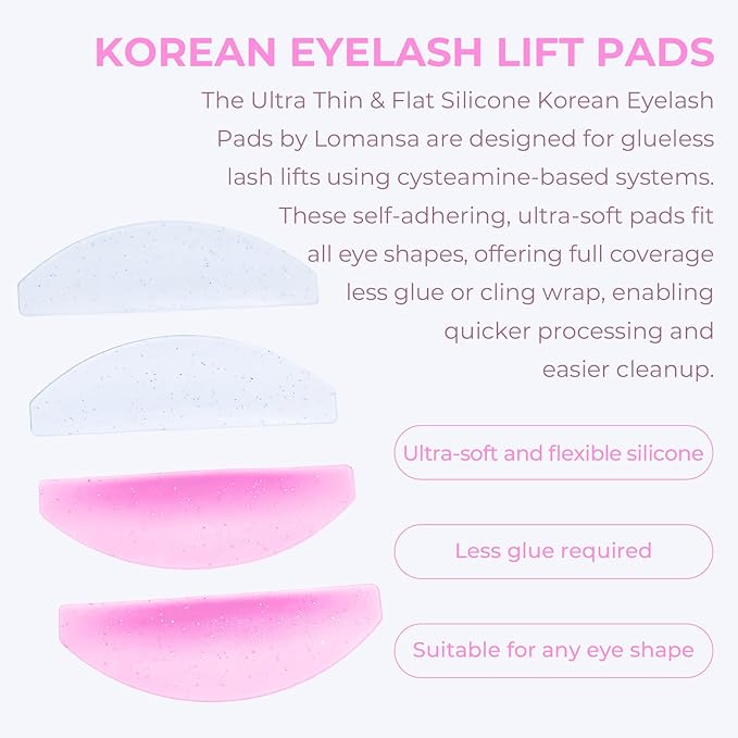 Flat Lash Lift Shields Glueless Ultra Thin Silicone Pads for Perming Lotion No.1, Lash Softening Shields for Easy Korean Eyelash Lift (Glitter White)