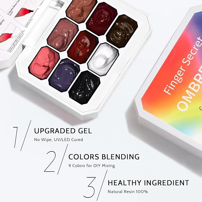 Christmas Gel Polish, 9 Colors Ombre Patting Gel Nail Polish Palette, 100 Sponges 6 Brushes 1Grabber, Blending Color Gradient Painting Nails Art, No Wipe, UV/LED Cured (Set 08)