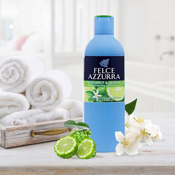Felce Azzurra Bergamot And Jasmine - Refreshing Essence Body Wash - Enriched By Hints Of Amber And Cinnamon - Intense And Regenerating Fragrance - Naturally Moisturizes For Comfortable Skin - 1.69 Oz