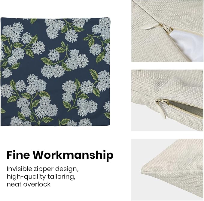 AEIOAE Spring Pillow Covers 18x18 Inch Set of 2, Navy Blue Green Hydrangea Flower Throw Pillows Case,Floral Summer Outdoor Seasonal Decorative Farmhouse Decor Cushion Covers for Home Sofa Bed Couch