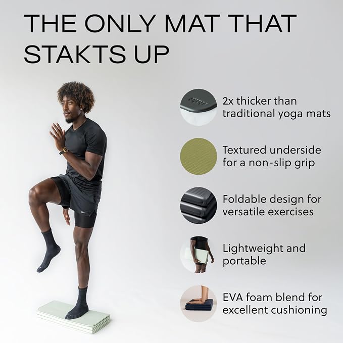 Stakt The Original Foldable Yoga Mat, Premium Foldable Exercise & Workout Mat with Non-Slip Surface, Lightweight Portable for Studio or Home Use, As Seen on Shark Tank