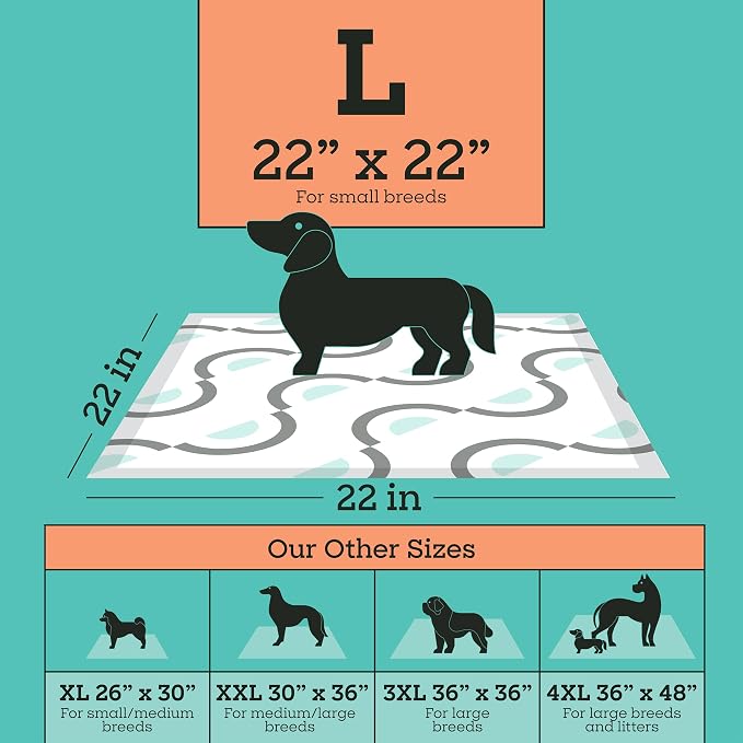 Pet Life Unlimited Smart Prints Large Puppy Pads for Dogs, Potty Training Pee Pads, 84 Count, 22" x 22", Leak-Proof, Super Absorbent, Quick-Dry, Patterned Pads with Odor Control, Made in USA