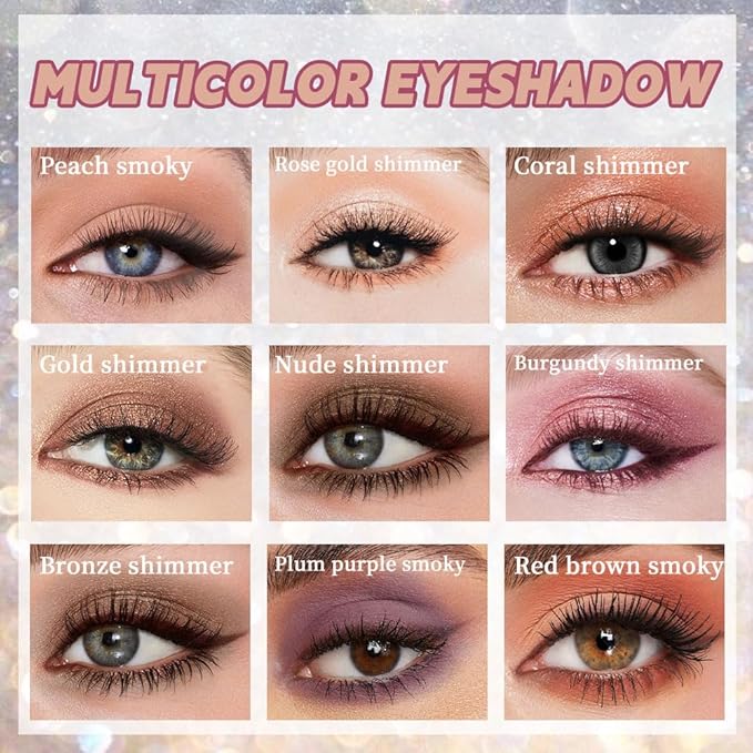 12 Colors Highly Pigmented Eye Shadow Palette Makeup Kit for Women, Nude Brown Peach White Purple Bronze Gold Eyeshadows, Matte Smoky Shimmery Metallic Shade Eyeshadow Palette Long-Lasting Waterproof
