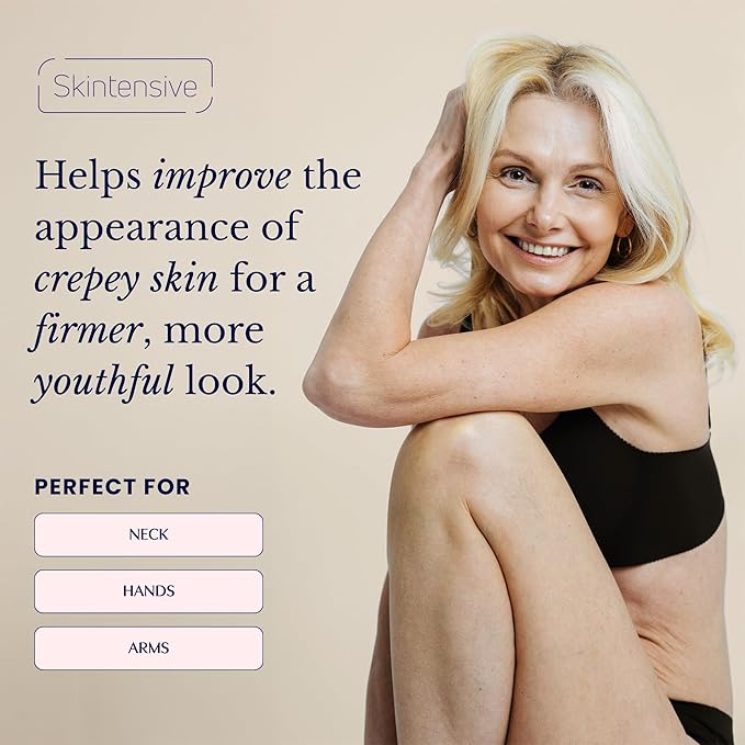 SKINTENSIVE Crepe Cream - Advanced Crepey Skin Cream for Firmer, Smoother Appearance - Harvard-Trained Dermatologist Formulated - Premium Body and Neck Creme - 4 oz
