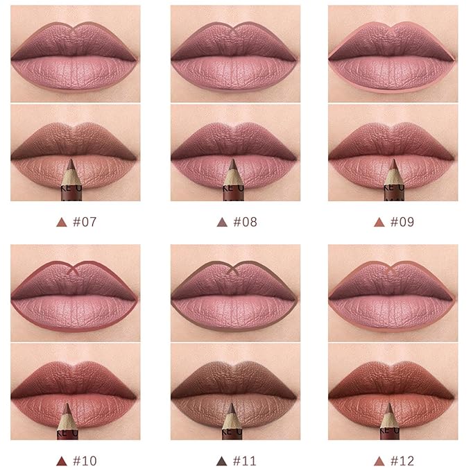 12 Pcs Colors Lip Liner Lipstick Pencils Set Pack for Shaping & Sculpting Lips,Natural Maroon Dark Red Nude Beige Chocolate Brown Plum Matte Pigmented Lipliners Crayon Lipstick