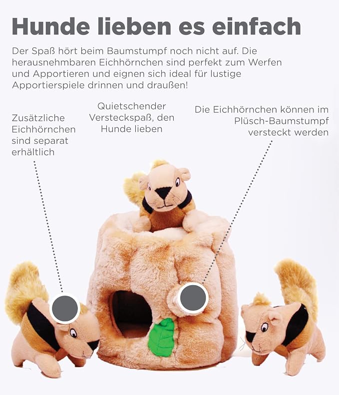 Outward Hound Hide-A-Squirrel Plush Squeaky Dog Toy, Medium, 6.5" x 6.5" | Hide-n-Seek Puzzle, 3 Removable Squirrels, Fetch Play, Interactive Enrichment, Boredom Buster, Light Chewers, Dogs & Puppies