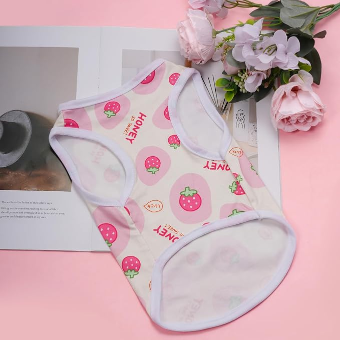 Pistha Dog Shirts Pet T-Shirt for Small Medium Dogs Cats(Strawberry1,L) | Cute Summer Dog Clothes Breathable Cool Soft Printed Puppy Shirt Sleeveless Vests for Pets Holiday