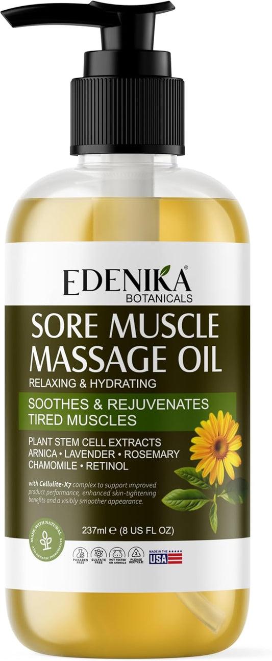 Maximum Strength Sore Muscle Massage Oil for Massage Therapy with Pure Arnica, Deep Muscle Tension Relief & Joint Comfort Rub, Enhancing Circulation & Warming, 8 fl oz